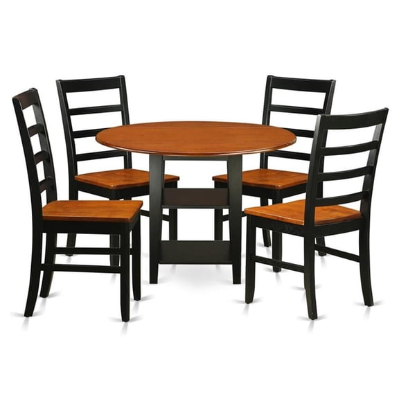 East West Furniture Sudbury 5-piece Wood Dinette Table and Chairs in Black