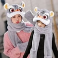 thumbnail image 4 of Dyfzdhu Women Fleece Three In One Hooded Cap Earflap Hat Long Scarf Gloves Set Winter Thermal Windproof Lion Dance Themed Gray, 4 of 9