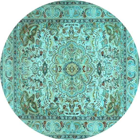 Ahgly Company Indoor Round Persian Light Blue Traditional Area Rugs, 5' Round