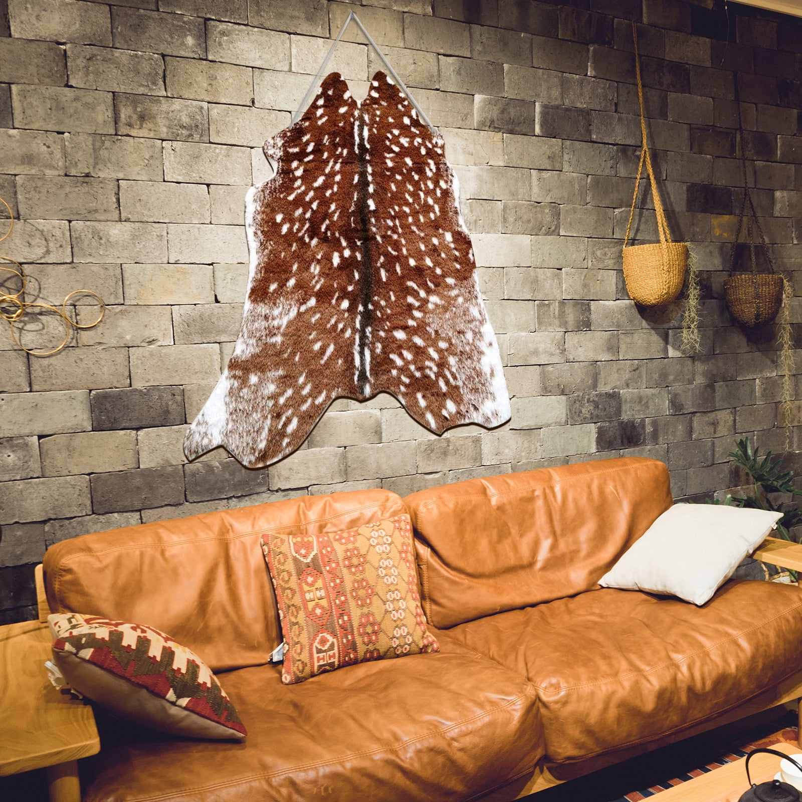 Faux Fur Sika Deer Print Carpet Artificial Animal Cowhide Skin Area Rug Mat For Home Office, Livingroom, Bedroom 41.3x35.4in