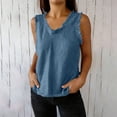 thumbnail image 2 of LNWUY Tank Tops for Women Distressed Casual Linen Tassel Patchwork Camisoles Vest Sleeveless Ruffled Crewneck Blouse Blue L, 2 of 9