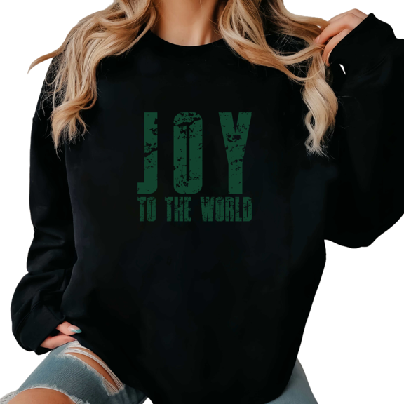 Women Trendy Joy To The World Graphic Tee Christian Religious T Shirt Top Inspirational Distressed Round-neck long-sleeved Black S-3XL