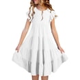 thumbnail image 1 of PMVFHDE Robes Filles Robes d'Été Filles Double Couche Manches à Volants Robe Fluide Ligne A Décontractée Dégradé Midi Robes Blanc, 10-11 Ans, 1 of 7