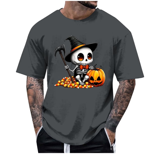 Blusas y camisas de manga corta y cuello redondo para hombre. Blusas/camisetas de manga corta con cuello redondo y estampado de Halloween para hombre. Blusa para hombre.