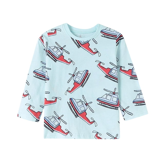 T-Shirt à Imprimé Avion pour Garçons, Manches Longues, Col Rond Brodé, Haut Confortable, Couche de Base Graphique pour Enfants, Automne Hiver, Vêtement de Jeu Doux