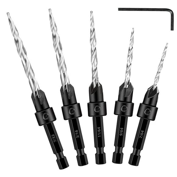 HUGFEGWE Ensemble de 5 Pcs pour Perceuse à Œillets en Bois 1/4 Pouces Hexagone pour Menuiserie 7/64 9/64 11/64 3/16 7/32 CJB91-13188