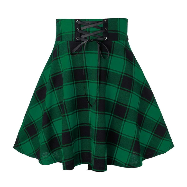 Green plaid top skirt satin