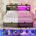 thumbnail image 2 of Aheaplus Full Size Bed Frame with Charging Station and RGB LED Lights, Sturdy Platform Bed with Storage Headboard, Solid Metal Slats, Noise Free, No Box Spring Needed, Easy Assembly,Black Oak, 2 of 7