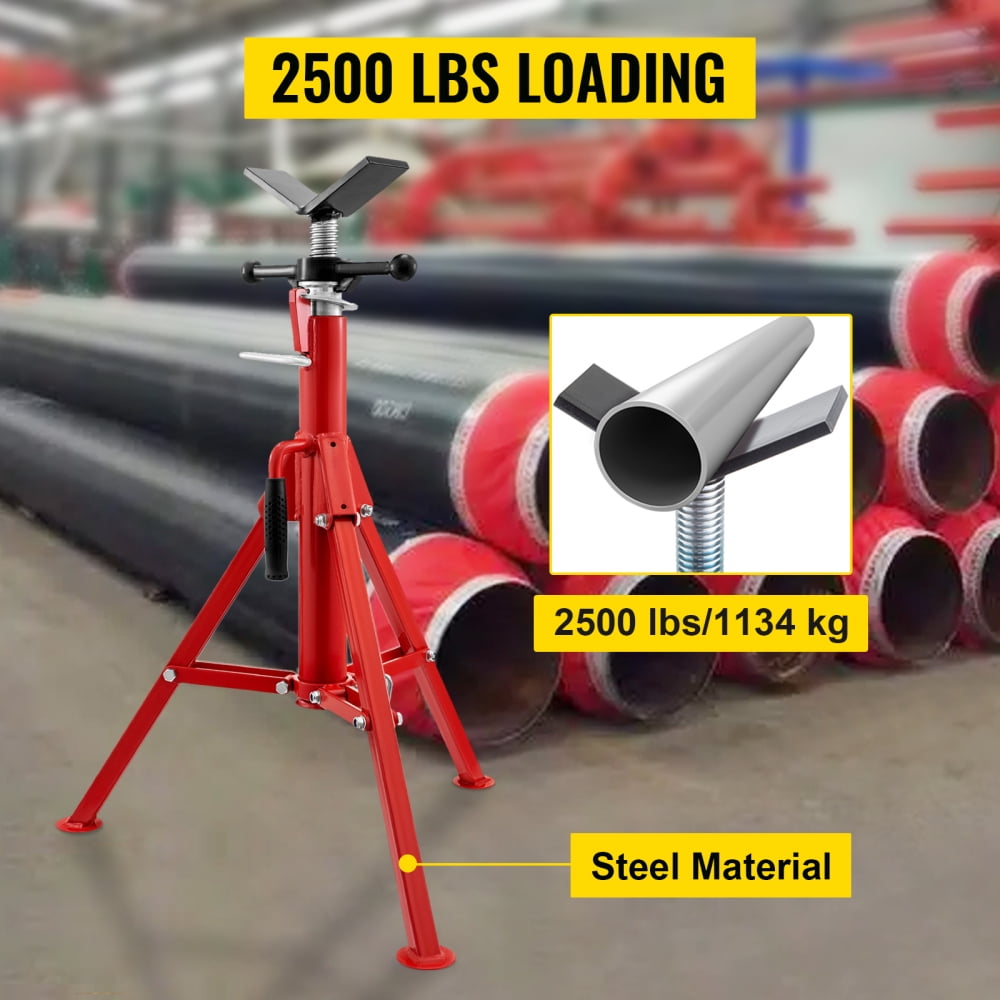 V Head Pipe Stand 1/8"-12" Capacity,Adjustable Height 28"-52,Pipe Jack Stands 2500 lb. Load Capacity,Portable Folding Pipe Stands, Carbon Steel Body More Durable