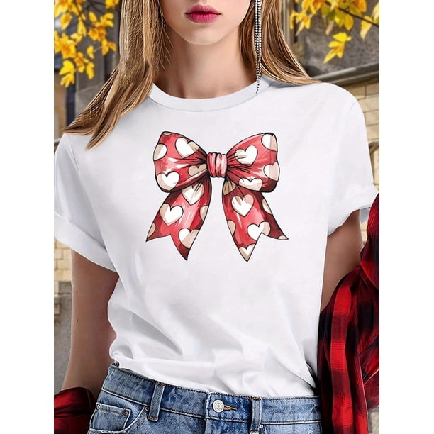 Camiseta deportiva informal para mujer con lazos coquetos de San Valentín y ajuste cómodo para adultos, hombres, mujeres, adolescentes y jóvenes.