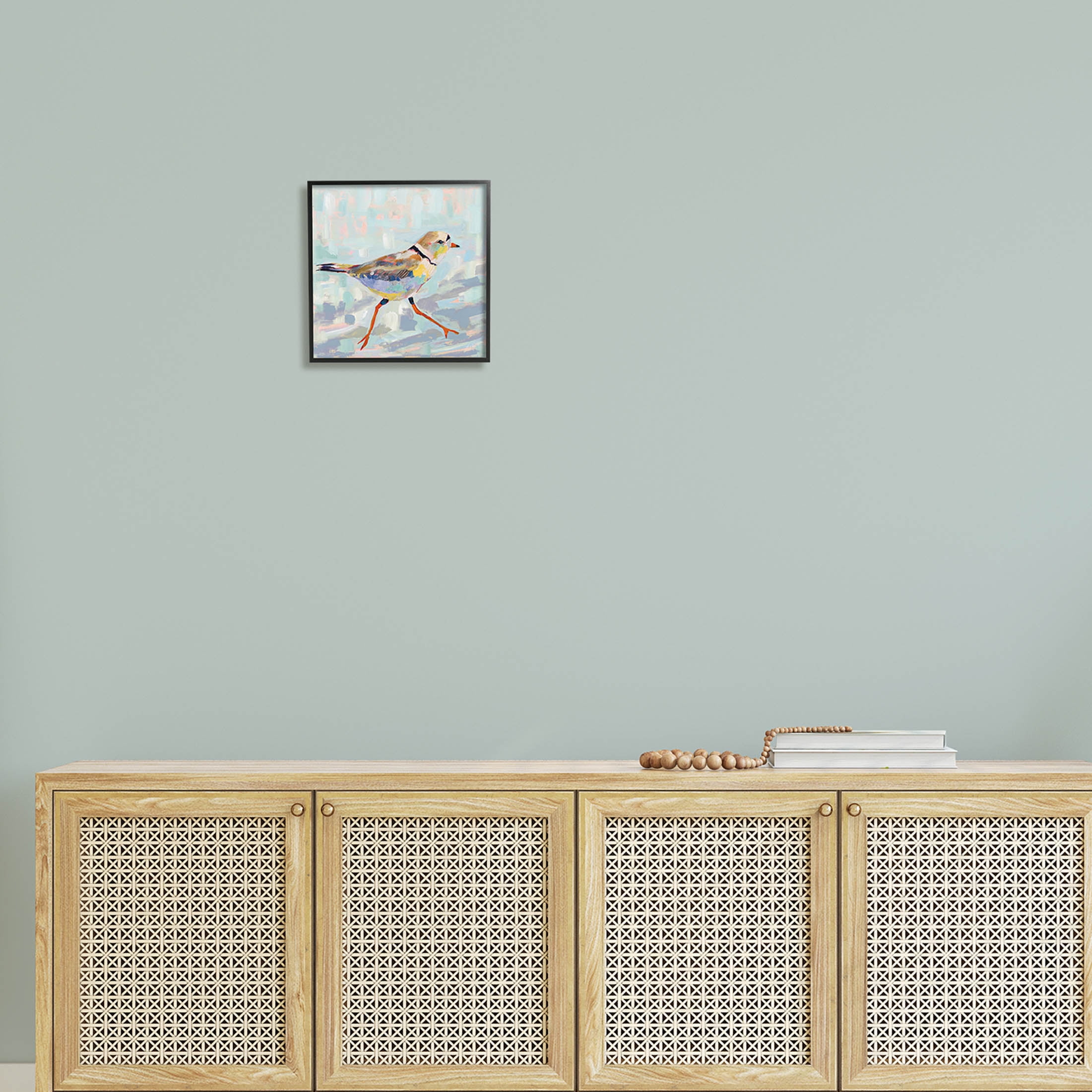 Stupell Industries Coastal Plover Abstract Bird Painting Black Framed Art Print Wall Art, Design by Jeanette Vertentes