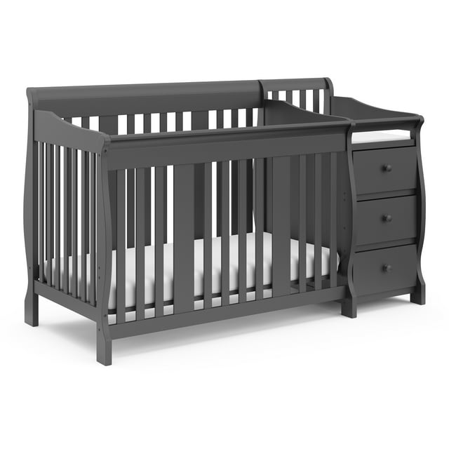 Lit de Bébé 5-en-1 avec Table à Langer Attachée Portofino de Storkcraft, Gris