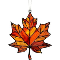 Minibee Maple Leaf Fall Stained Glass Window Hanging, 3.1" Fall Suncatcher Hanging Wall Art for Home Thanksgiving Decor