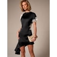 thumbnail image 3 of Black And White Lace-Trimmed Asymmetric Mini Dress With Short Sleeves For Evening Party Wedding Guest, 3 of 6