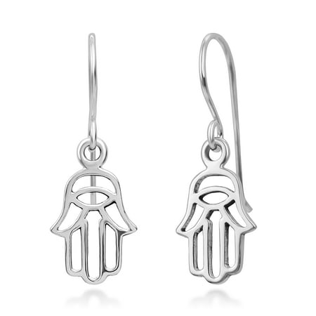Chuvora 925 Sterling Silver Cut Open Hamsa Hand Eye of Fatima Symbol Dangle Hook Earrings 1