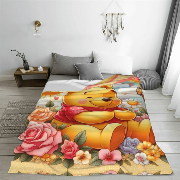 Winnie The Pooh Cartoon Printing Throw Blanket, All Seasons Flannel Fleece Blanket, Soft & Warm Plush Blankets for Couch Sofa Bed Camping Travel, 40"x30"