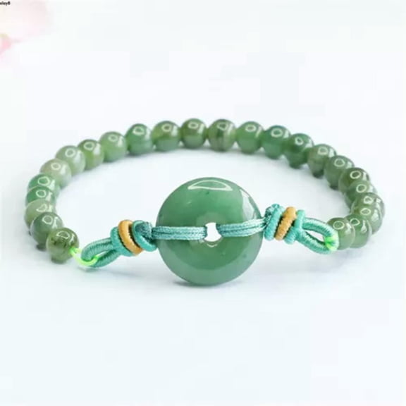 K-KED Real Grade A 100% Natural Jade Jadeite Women Lucky Peace Beads Bracelet-default