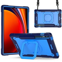 Dteck Case for Samsung Galaxy Tab S9 Plus / Tab S9 FE Plus 12.4 Inch 2023,Military Grade Drop Protection Shockproof S9 Cover with S-Pen Holder Handle Grip Rotating Stand Crossbody Strap,Navy Blue