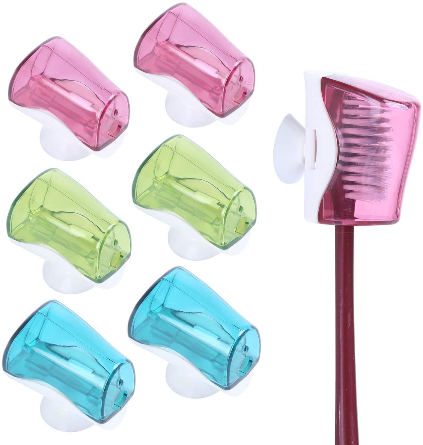 6 Pcs Portable Toothbrush Head Covers with Suction Cup Toothbrush Holder Wall Mount Toothbrush Cap for Travel and Home Use 3 Colors