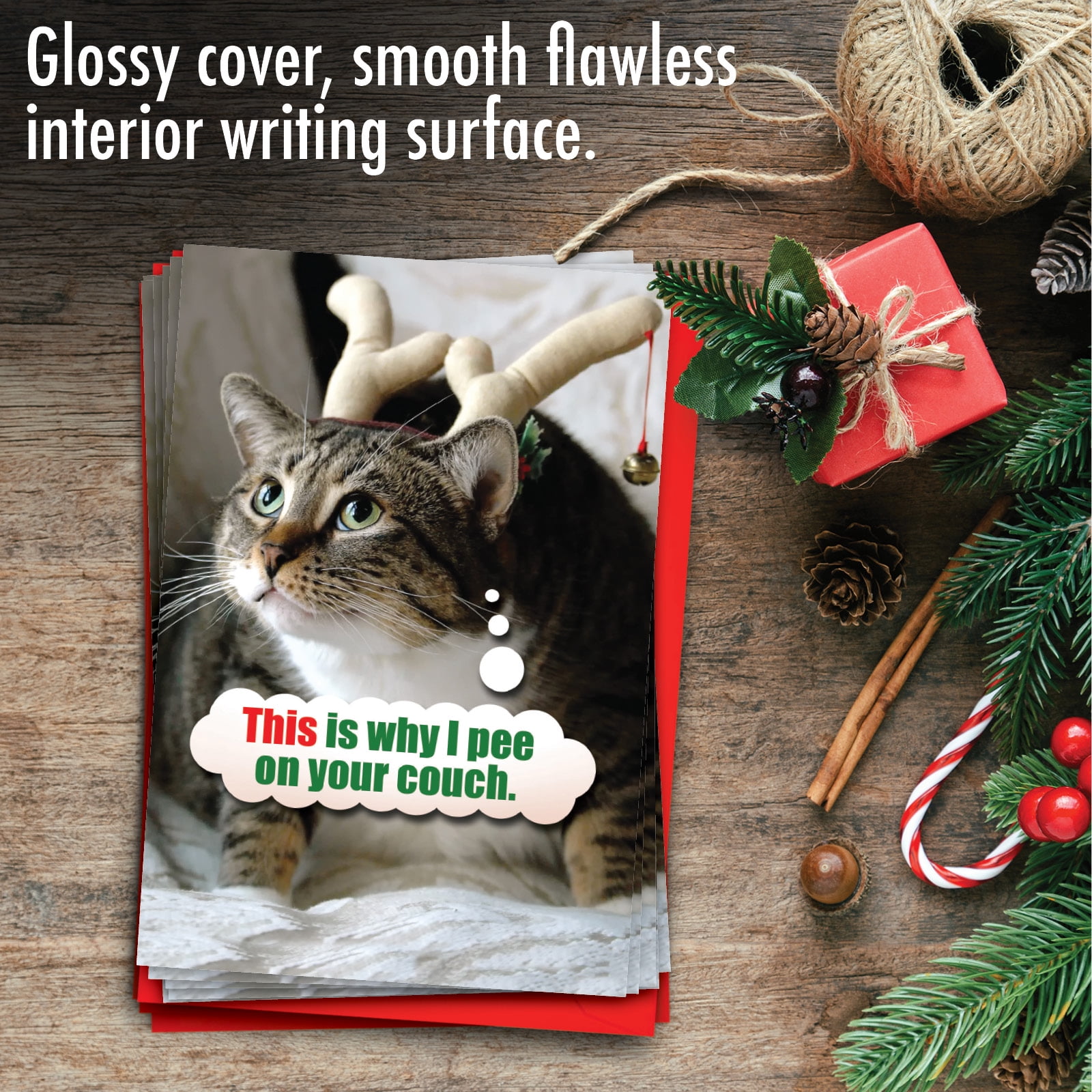 NobleWorks, Pee On Couch - 12 Funny Christmas Thank You Cards Boxed - Bulk Set, C1130XTG-B12x1