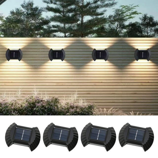 Aplique solar de pared (paquete de 4) | Aplique solar para exteriores, vertical y vertical, resistente al agua IP65 | Lámpara solar LED de luz cálida para porche, jardín, patio, pasarela, valla,