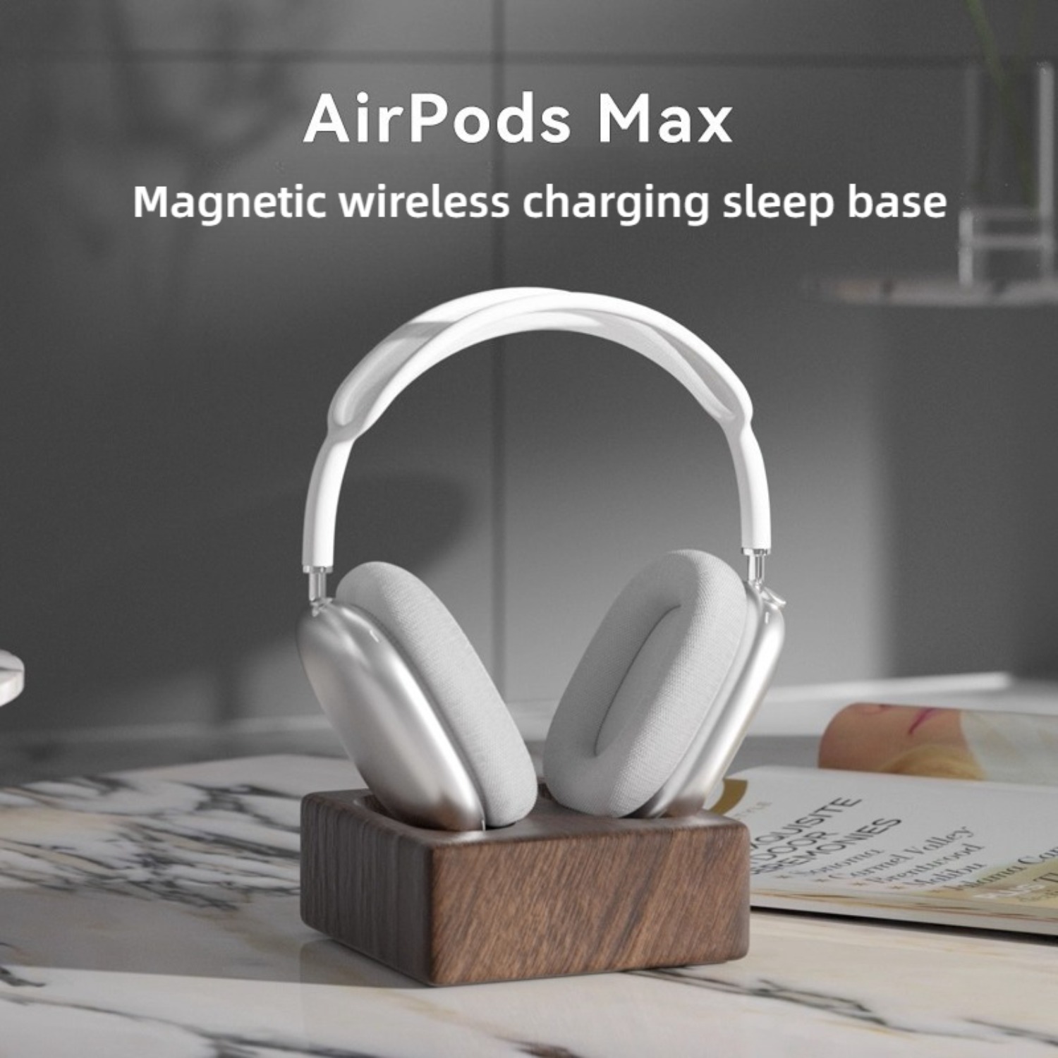 Magnetic Wireless Charging Dock for AirPods Max, Charging Stand with Sleep Mode Headphone Holder