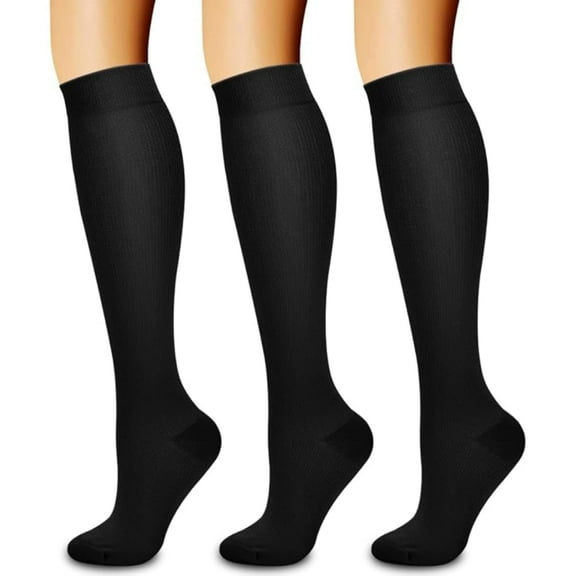 3 Pairs Sport Compression Socks - 15-20mmhg Graduated Knee-High Support for Men & Women, Ideal for Soccer, Running, and Nurses(Black-XXL)