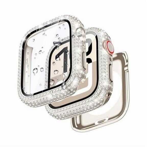 wonima10 2-in-1 Waterproof Bling Case for Apple Watch Screen Protector 40mm 41mm 42mm 44mm 45mm 46mm Ultra 49mm Series 10 9 8 7 6 5 4 SE 2, Glitter Rhinestone Face Cover for iWatch Accessories Women