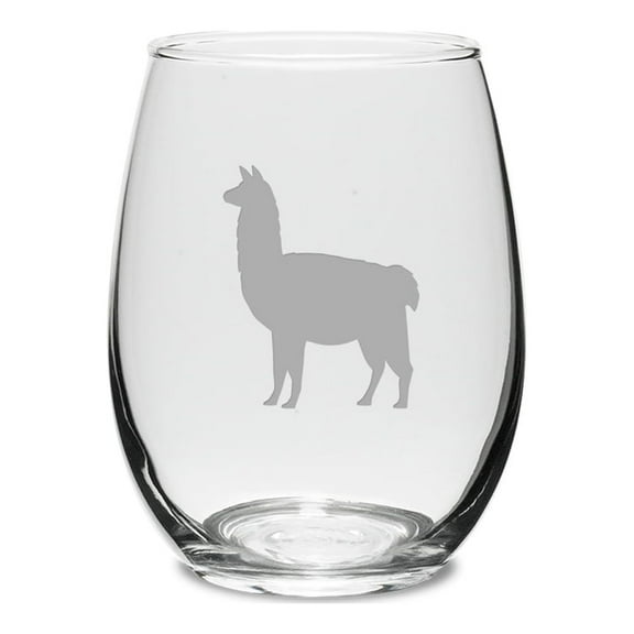 Llama Deep Etched Stemless White Wine Glass