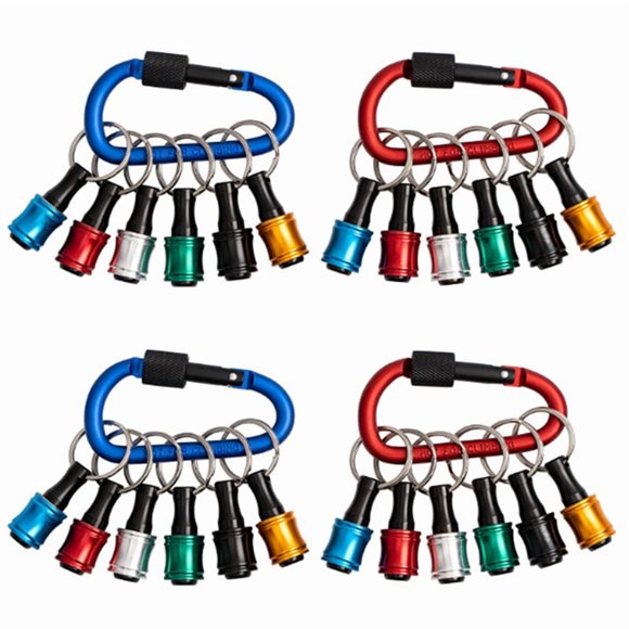 Bit Holder Keychain,4 Sets of 12PCS 1/4 Drill Bit Holder, Easy Release and Quick Change Bit Holder