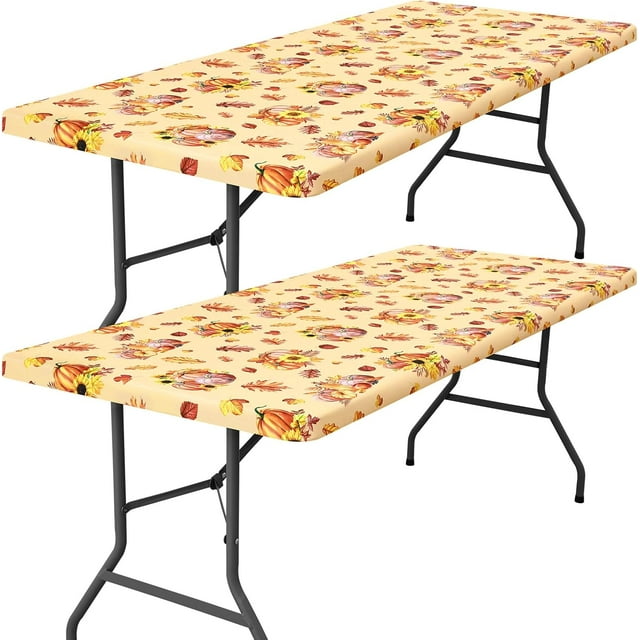 Rectangle Picnic Table Cloth Elastic Fitted Tablecloths for Foot Tables Washable Polyester Table Cover for Camping Indoor and Outdoor (Yellow &#;x&#;)