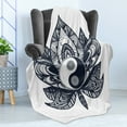 thumbnail image 4 of Yin Yang Soft Flannel Fleece Throw Blanket, Lotus Leaf with Eastern Monochrome Motif Illustration, Cozy Plush for Indoor and Outdoor Use, 50" x 70", Dark Blue White, by Ambesonne, 4 of 5