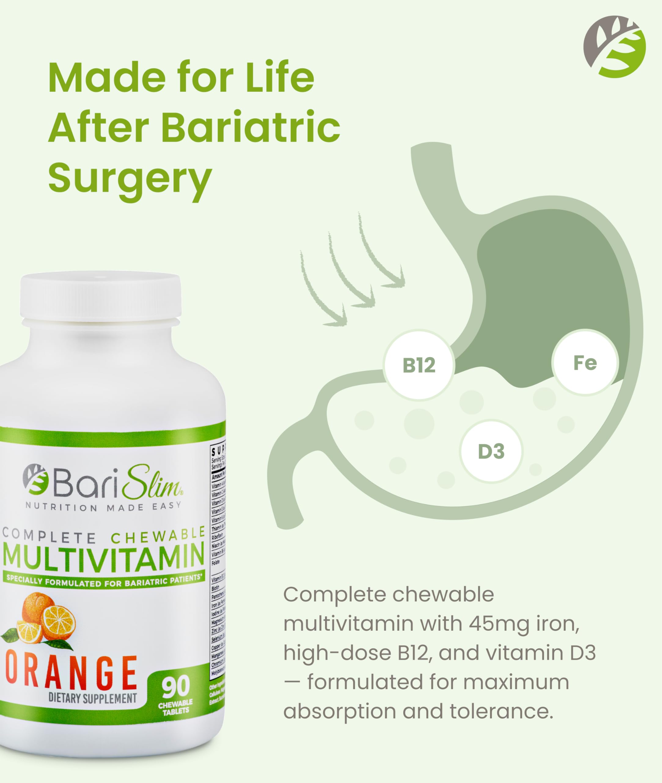 BariSlim Chewable Bariatric Multivitamin, Weight Loss Health Support, 90 Count, Unisex, Adults