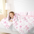thumbnail image 3 of Manfei Pink Bow Love Heart Flower Queen Comforter Set for Girls, Cute Ribbon Bedding Comforter Set, Pink Reversible, 3-Piece, 3 of 6