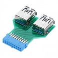 thumbnail image 2 of JSER Dual USB 3.0 A Type Female to Motherboard 20/19 Pin Box Header Slot Adapter PCBA, 2 of 6