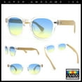 thumbnail image 2 of Hipster Mens Keyhole Round Horn Rim Bamboo Wood Arm Retro Sunglasses Clear - Blue Yellow, 2 of 8