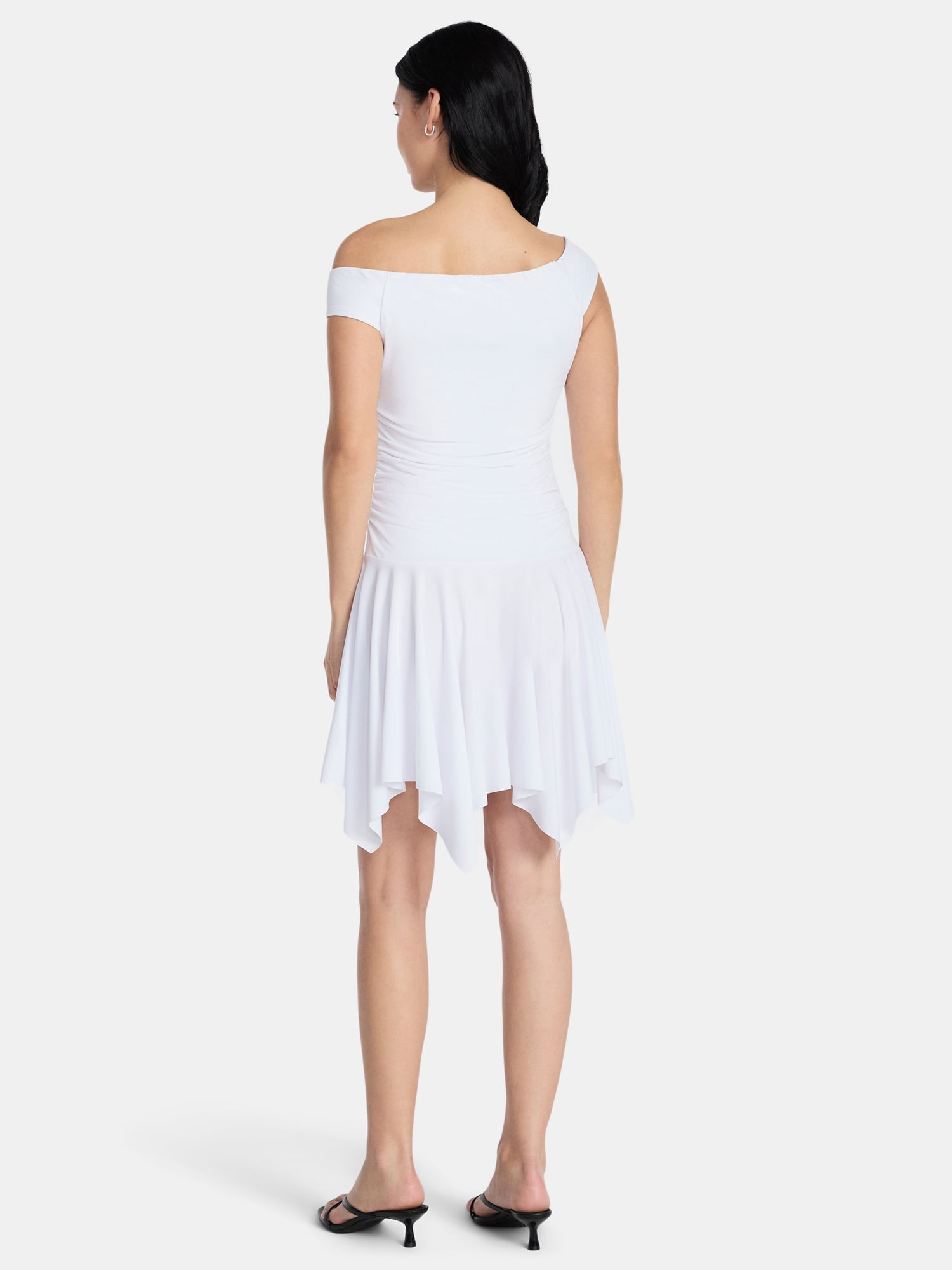 Madden NYC Women’s Off-the-Shoulder Mini Dress with Sharkbite Hem, Sizes XXS-XXL