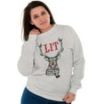thumbnail image 3 of Funny Christmas Hipster Reindeer Lit Unisex Plus Fleece Graphic Sweatshirt Brisco Brands 2X, 3 of 5