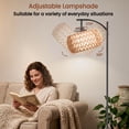 thumbnail image 3 of Arc Rattan Floor Lamp, 63 Inch Dimmable Standing Lamp, Black Frame With Rattan And Fabric Double Drum Shade, Boho Farmhouse Tall Decor Lamp For Living Room Bedroom, 3 of 11