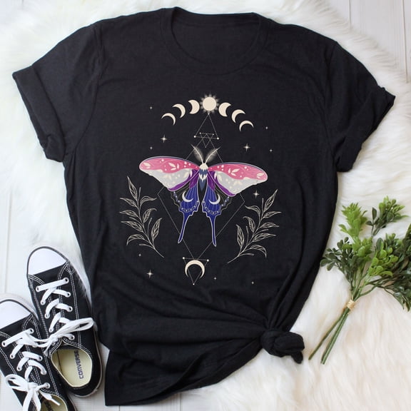 Fukika Genderfluid Pride Shirt, Non Binary Pride Gift, T-shirt T-shirt Gender Fluid Flag Tee Transgender Trans Subtle Luna Moth Moon Phase Cottagecore