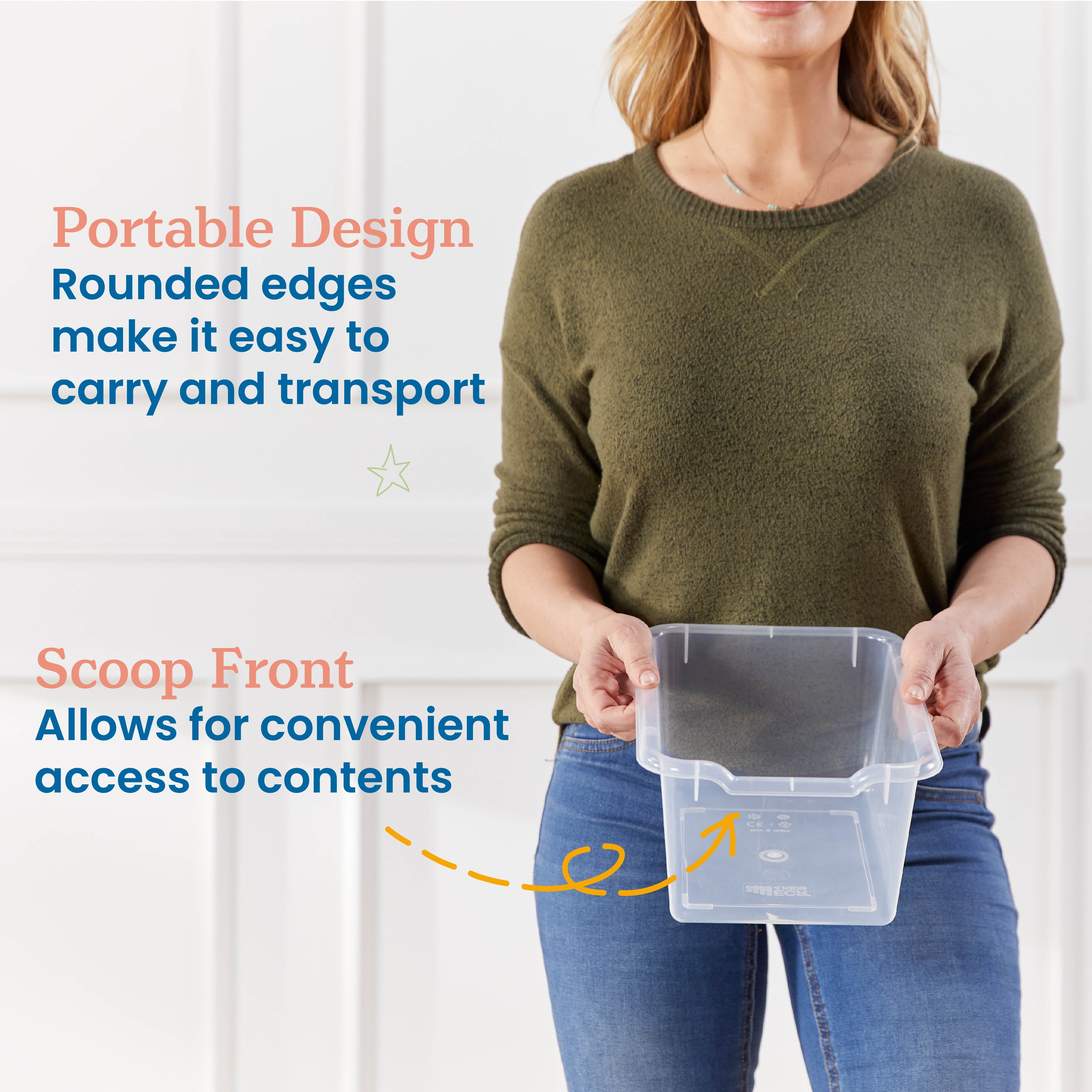 ECR4Kids Scoop Front Plastic Storage Bins, Multipurpose Organization, Clear, 15-Piece