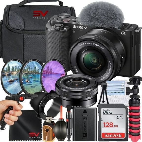 Sony ZV-E10 Mirrorless Camera with 16-50mm Lens   SanDisk 128GB Memory Card   Tripod   SV Premium Accessory Bundle (International Version)