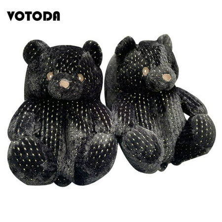 

Plush Teddy Bear Slippers Women Home Cotton Slippers Cute Cartoon Teddy Bear Slides Warm Soft Flat Shoes Ladies House Flip Flops