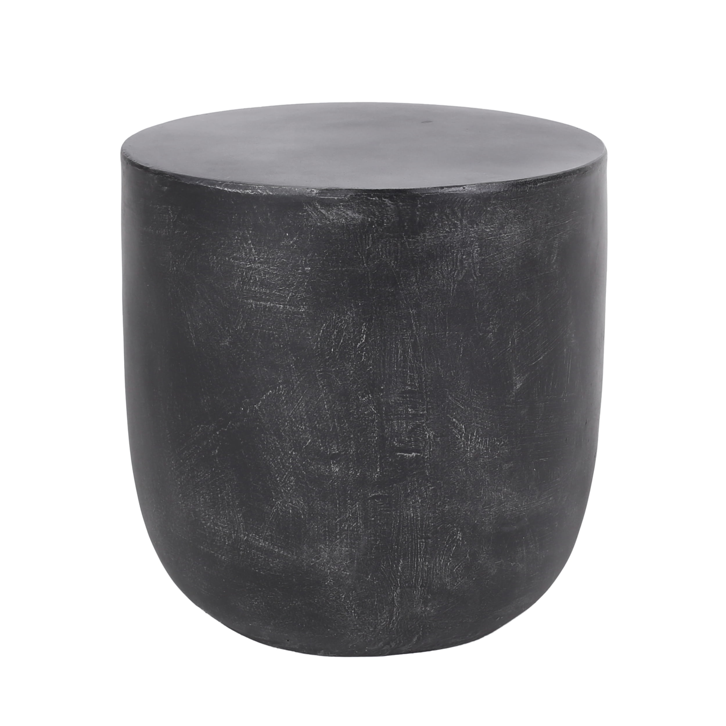 Outdoor Barrel Texture Side Table, Lightweight Concrete Craft for Patio Garden, White