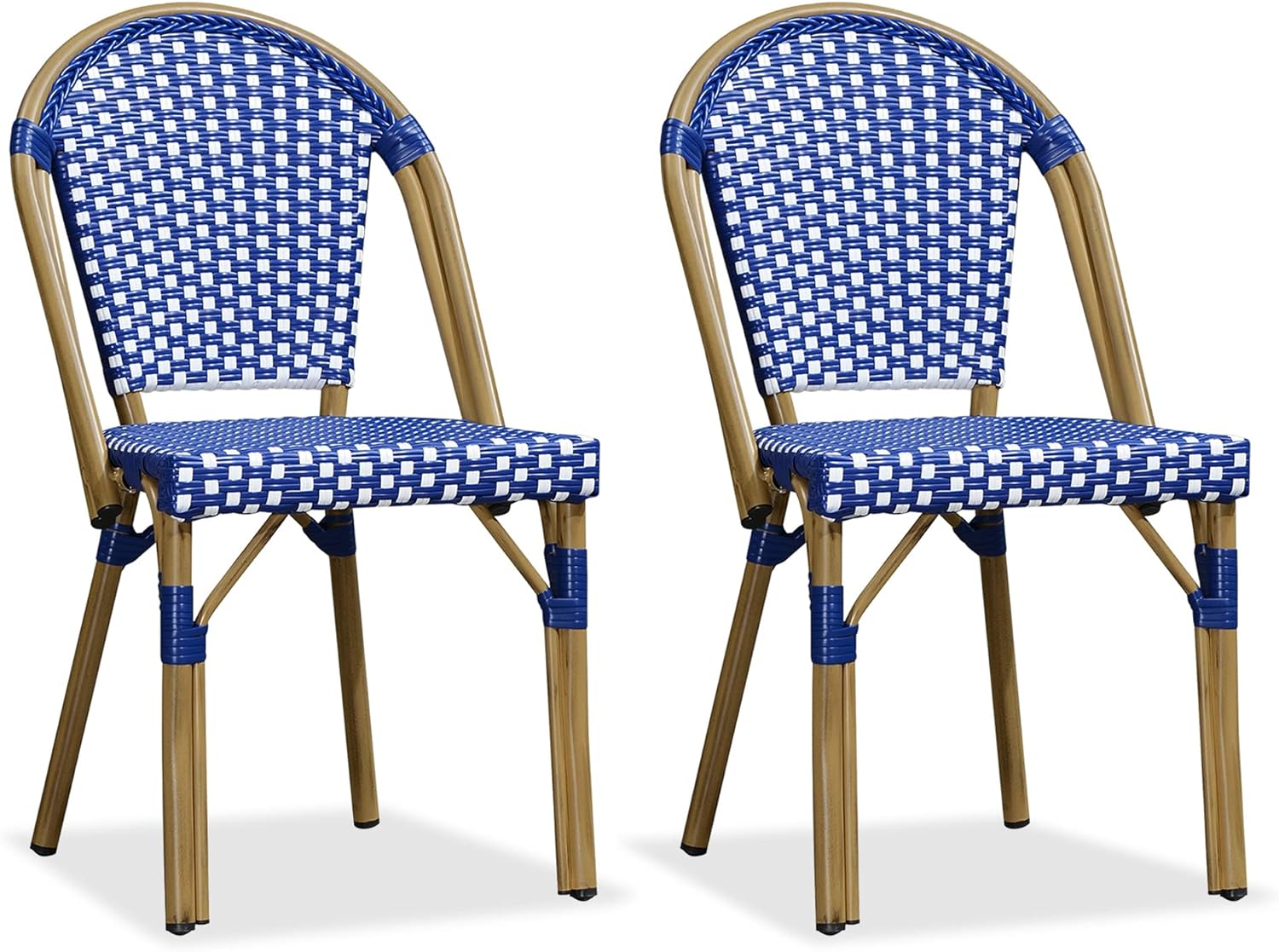 PURPLE LEAF Dining Chair Set of 2 Outdoor Dining Chairs French Hand-Woven Wicker Bamboo Print Finish Armless Chairs for Patio Porch Garden Indoor, Dark Blue