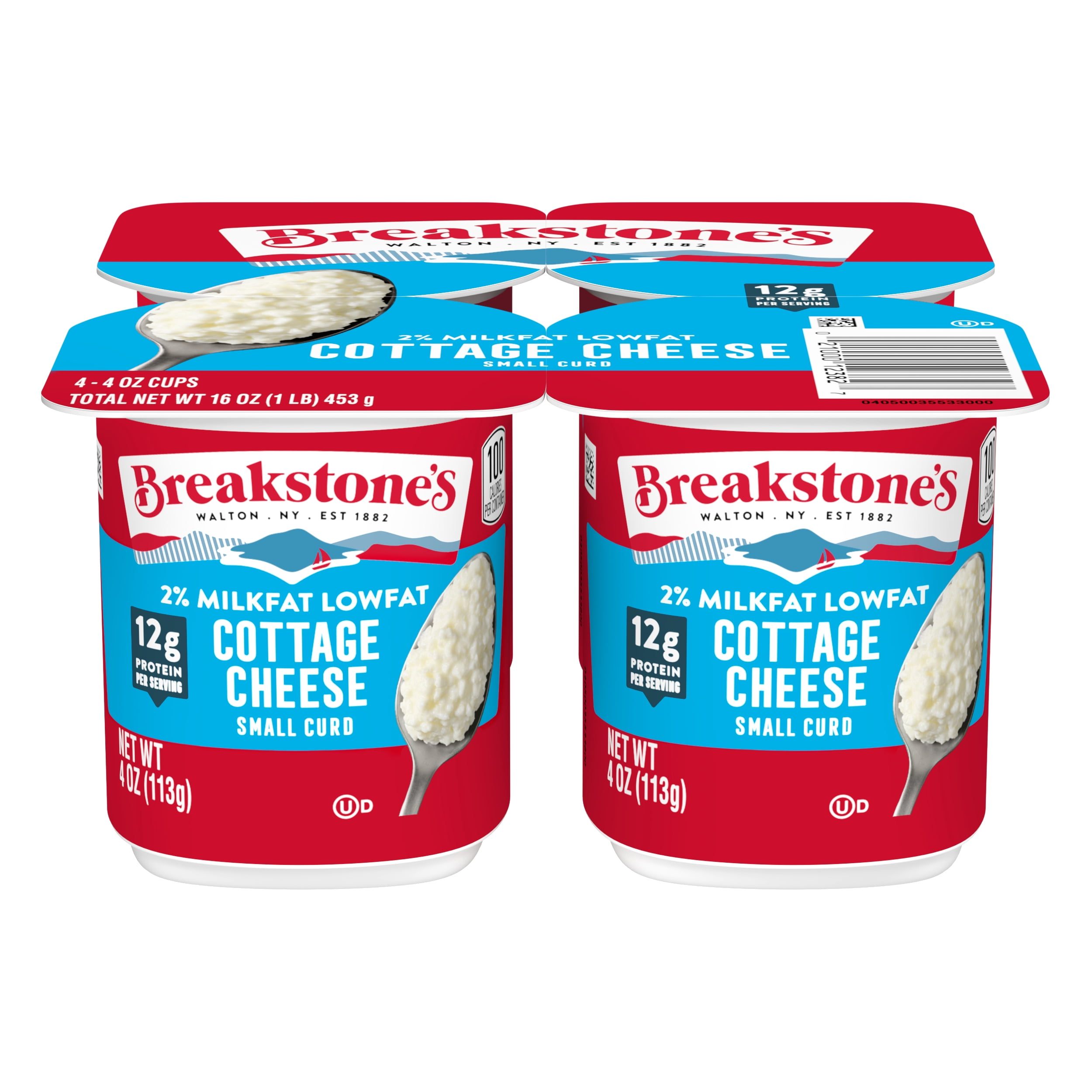 Breakstone's, Low-fat, Small Curd, Cottage Cheese with 2% Milkfat, 4 oz Cup, 4 Ct, Refrigerated