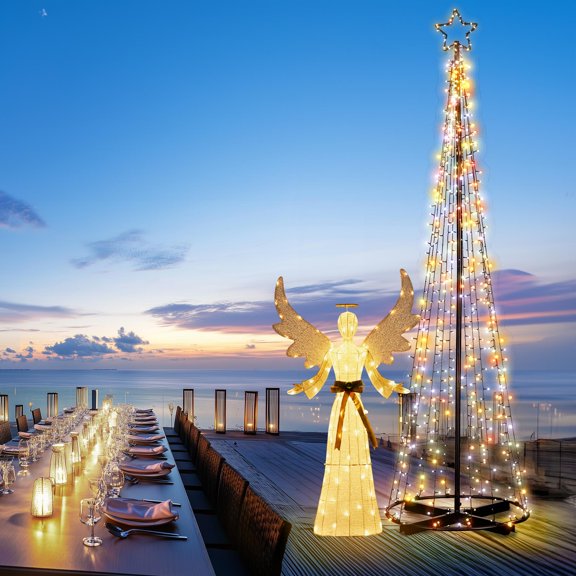 Yescom Vast-Starry 12Ft Solar Christmas Cone Tree Light with 1120 LED Light 8 Function Outdoor Holiday Decor Multi-Color