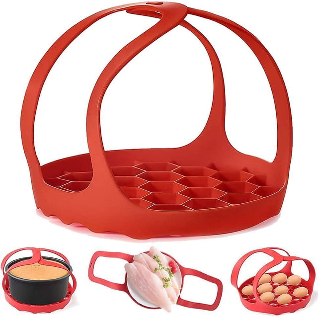 Eslinga para olla a presión, estante elevador de vapor para utensilios de cocina anti-escaldado, estante para vapor de huevo de silicona sin Bpa (rojo)_ kaili Sencillez