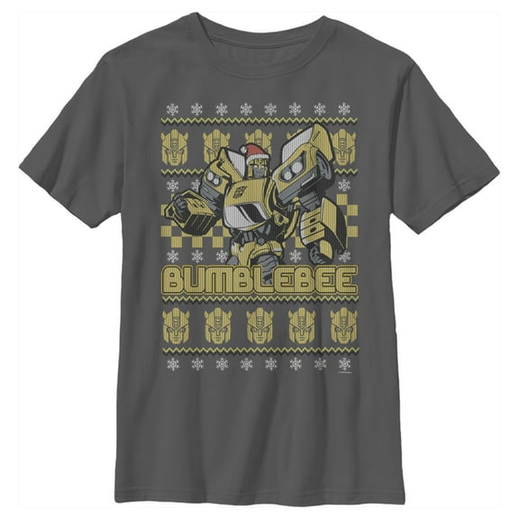 Boy's Transformers Bumblebee Ugly Xmas Graphic Tee Charcoal X Large