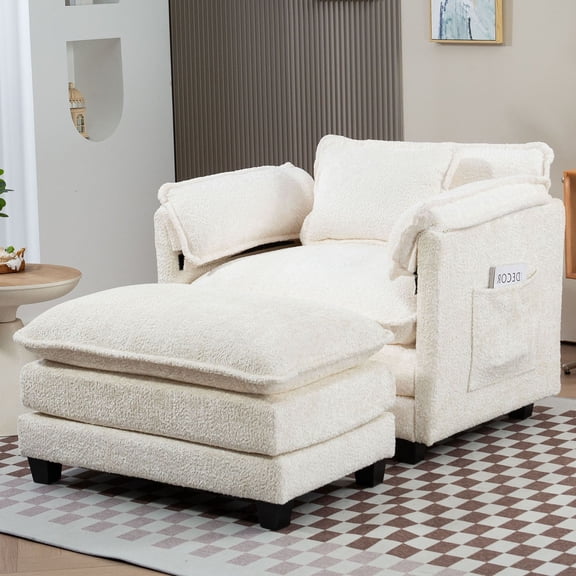 S-HOME Ergonomic Oversized Boucle Indoor Sofa Bed with Deep Cushions and Thick Armrests, for Living Room and Bedroom, Beige